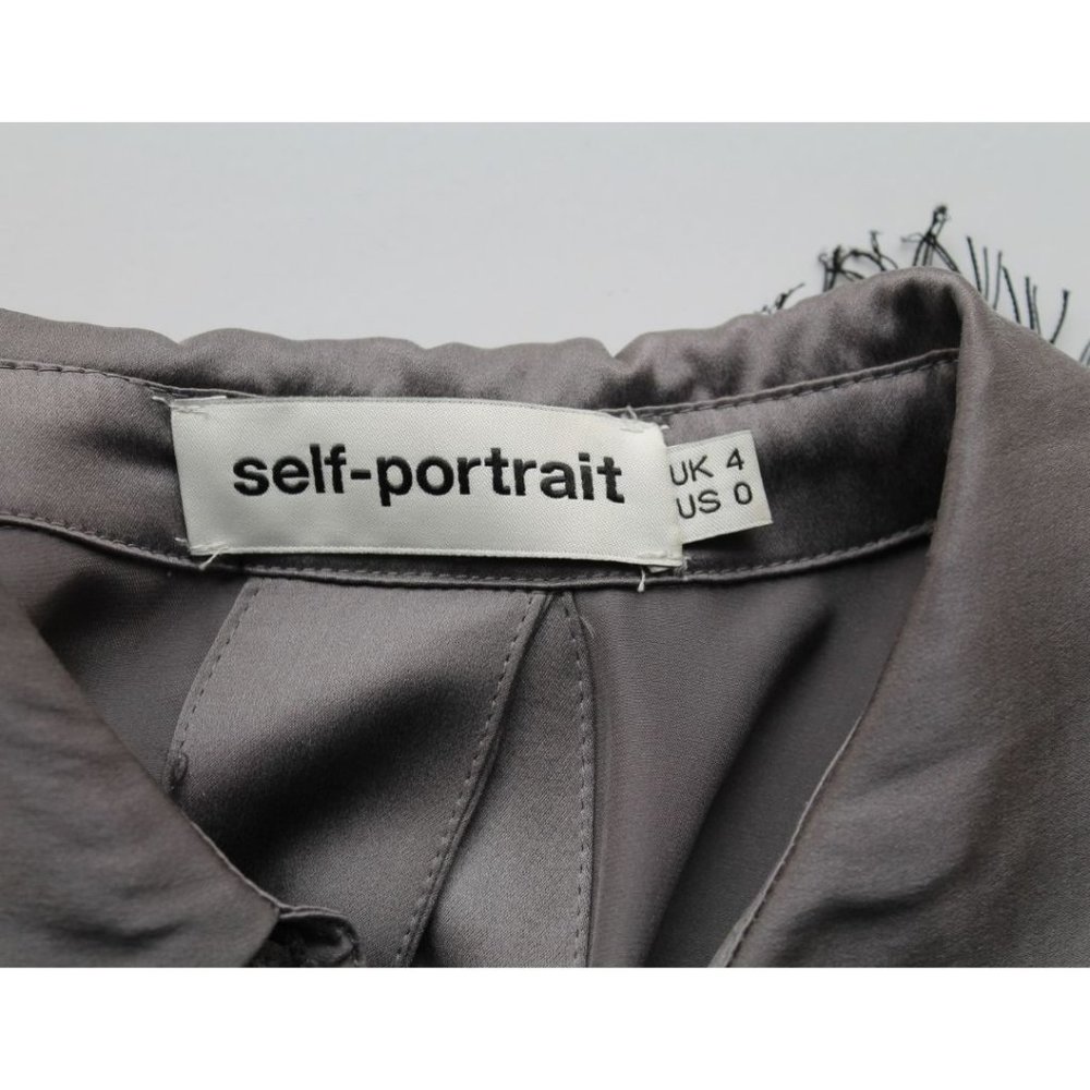 Self Portrait Silk Button Down Shirt Tulle Dress Size 0 Grey Blue Authentic - Picture 8 of 9